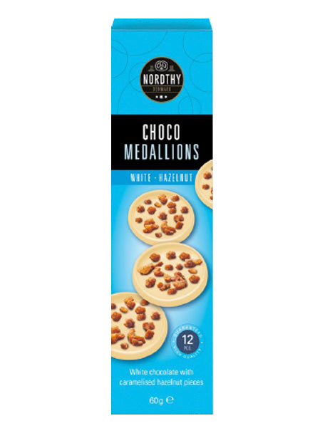 Choco Medallions White – Hazelnut 24 x 60G